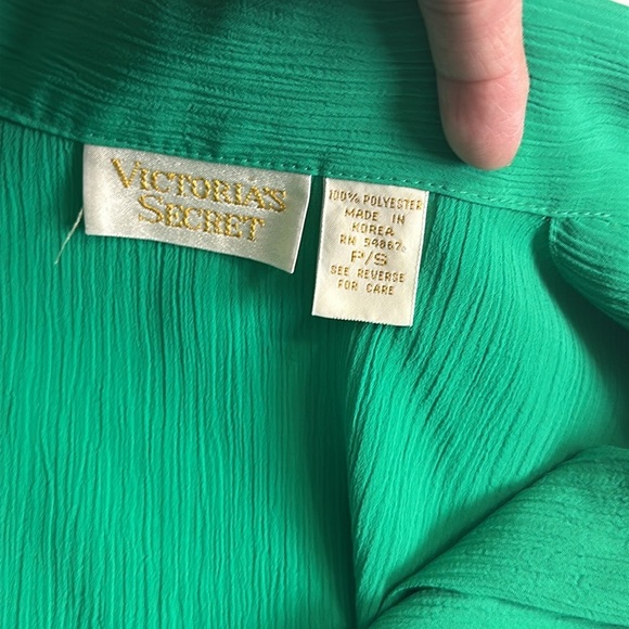 Victoria’s Secret Gold Label Green Short Sleeve Button Down Shirt Sleep Size P/S - Picture 5 of 10